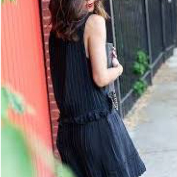 Anine Bing Black Pleated Silk Mini Dress Deep V Ruffle Trim - Picture 4 of 9